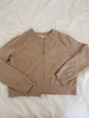 Madden Girl Neutral Taupe Button-Up Crewneck Cardigan